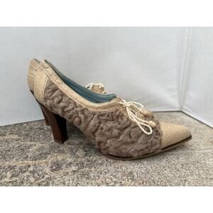 Designer Malo Heels 39 Fur Pointy Toe Pump Leather Italian Retro Lace Up Artsy